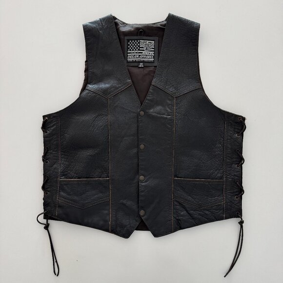 USA Bikers Dream Apparel Leather Motorcycle Vest, Size 46/XL-XXL - Picture 1 of 17